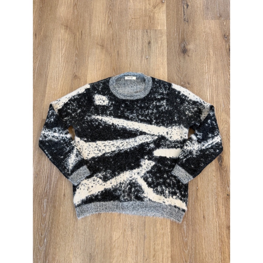 Mod Ref Goth Abstract Fuzzy Eyelash Knit Sweater Women Small Black White Gray